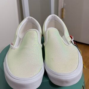 Vans Women’s Sparkle White Slip-On Sneakers